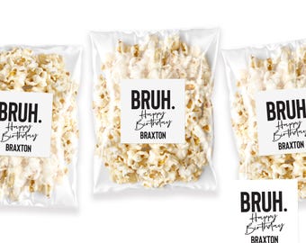 Bruh Birthday Favor Labels - Bruh Party Favors - Boy Birthday Theme - Custom Bruh Birthday Treat Bag Labels - Bruh Birthday Favor Stickers