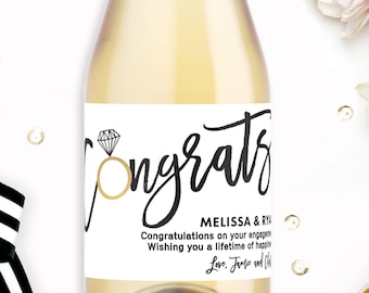 Congratulations Engagement Mini Champagne Labels - Engagement Gifts for Couple - Engagement Party Favor - Personalized Wine Label Stickers