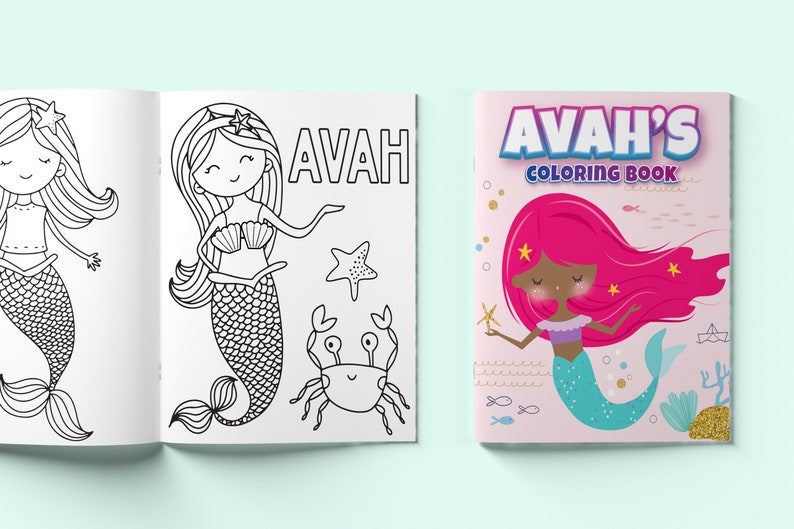 Mermaid Personalized Kids Color Books Kid Custom Name Color Book Children's Coloring book Personalized Affordable Kids Gift-Kids Craft image 4