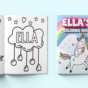 Personalized Kids Coloring Books Kids Custom Name Color Books Kids Gift for Birthdays and Holidays Toddler Coloring Books Unicorn image 1