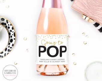 Going To Pop Mini Champagne Labels - Baby Shower Favors - Champagne Bottle - Baby Sprinkle Decorations - Label Stickers - Boy Shower Wine