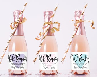 Oh Baby Mini Champagne Labels - Baby Shower Favors - Baby Shower Wine Labels - Pop When She Pops Label - Baby Sprinkle Champagne Favors