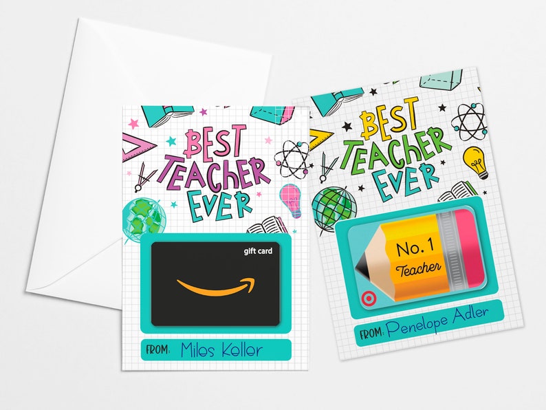 Best Teacher Ever Gift Card Holder DIGITAL DOWNLOAD Thank You Teacher Teacher Gift Teacher Appreciation Week Gift Card Holder image 1