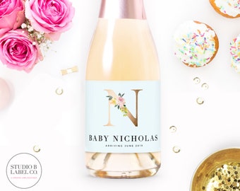 Baby Shower Favors - Baby Mini Champagne Labels - Champagne Bottle Label - New Pregnancy - Pregnancy Announcement Wine Label - Baby Boy