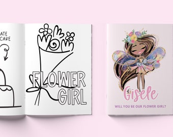 Flower Girl Coloring Book - Flower Girl Gift - Will You Be My Flower Girl - Proposal Gift -Flower Girl Activity Book - Customize Skin + Hair