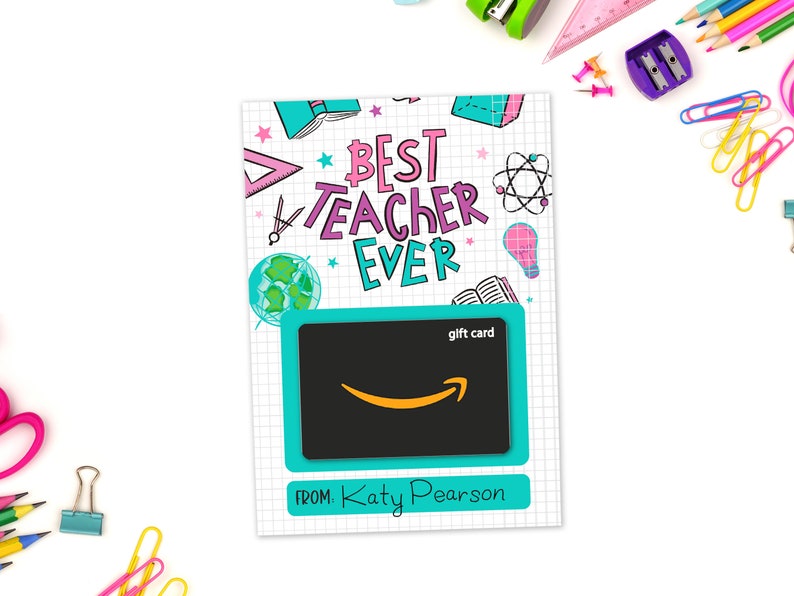 Best Teacher Ever Gift Card Holder DIGITAL DOWNLOAD Thank You Teacher Teacher Gift Teacher Appreciation Week Gift Card Holder image 2