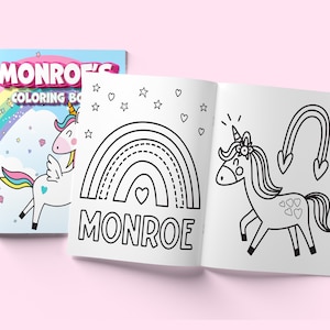 Personalized Kids Coloring Books Kids Custom Name Color Books Kids Gift for Birthdays and Holidays Toddler Coloring Books Unicorn image 8