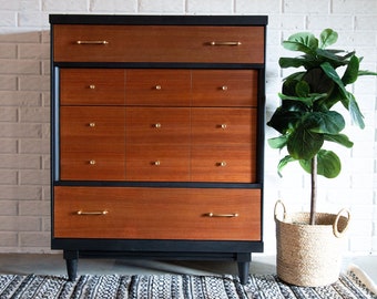 SOLD, SOLD - MCM - Black Two-Toned Highboy Dresser ***Shipping not included***