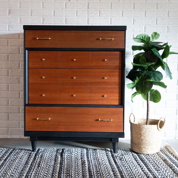 SOLD, SOLD - MCM - Black Two-Toned Highboy Dresser ***Shipping not included***