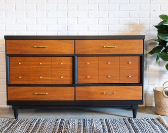 SOLD, SOLD - MCM - Black Two-Toned Lowboy Dresser *** Shipping not included ***