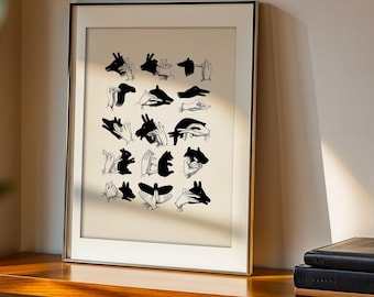 Shadow Puppet Animals - OE-02 Fine art print of a whimsical Victorian academia illustration