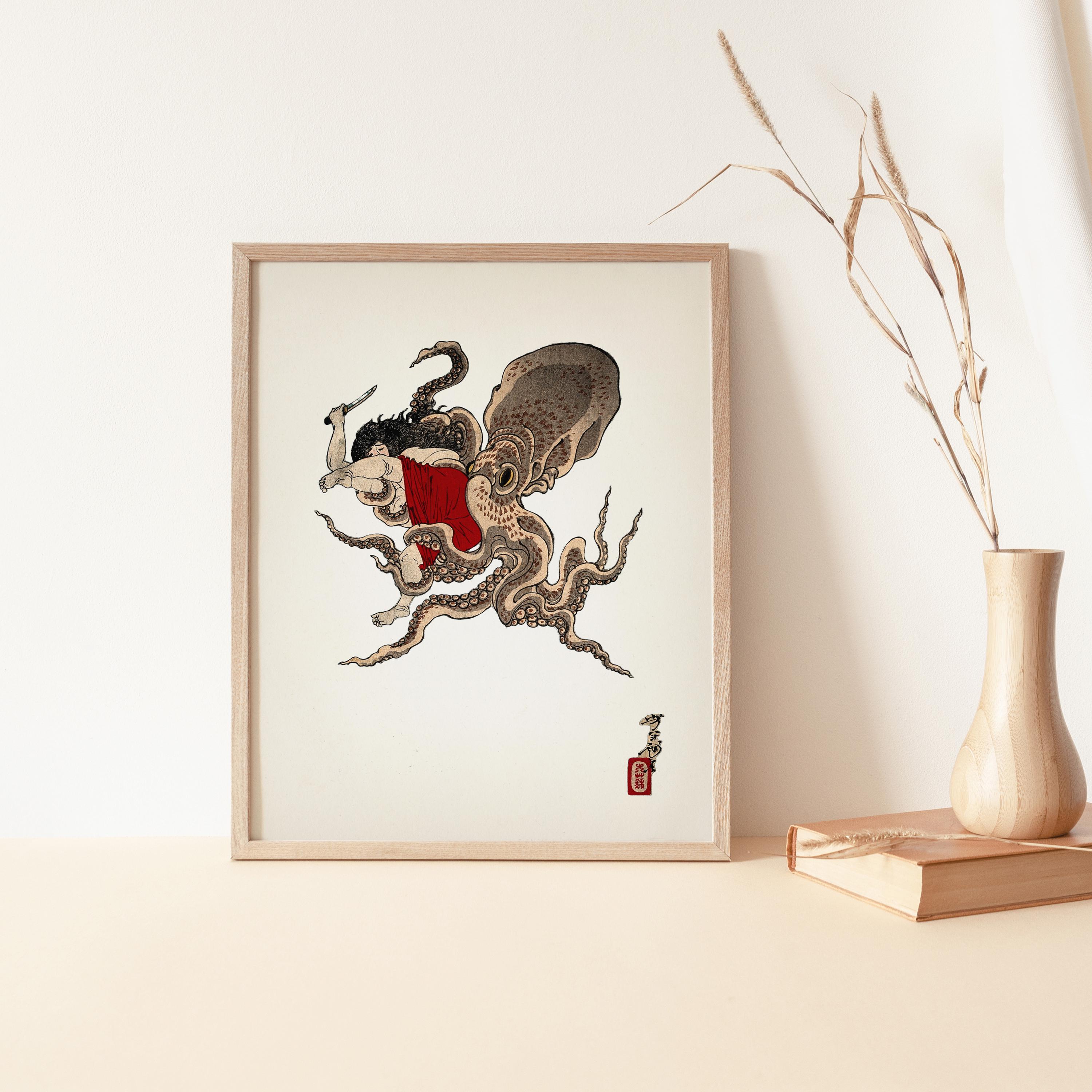 Abalone Diver Vs. Octopus - OE-17 - Fine Art Print of a Curious