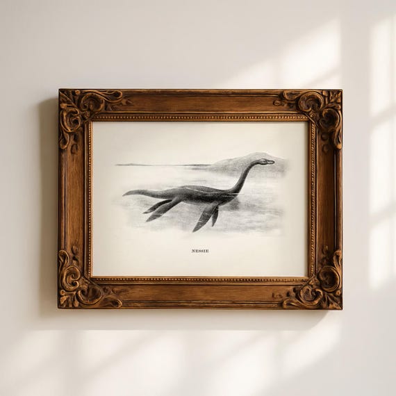 Nessie, Loch Ness Monster : Monster Series -OE-27- Fine art print of a vintage natural history academia scientific illustration. Cottagecore