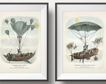 The Great Moon Hoax of 1835 Print Pair - OE-05 OE-06 - Fine art print of a vintage natural history academia illustration