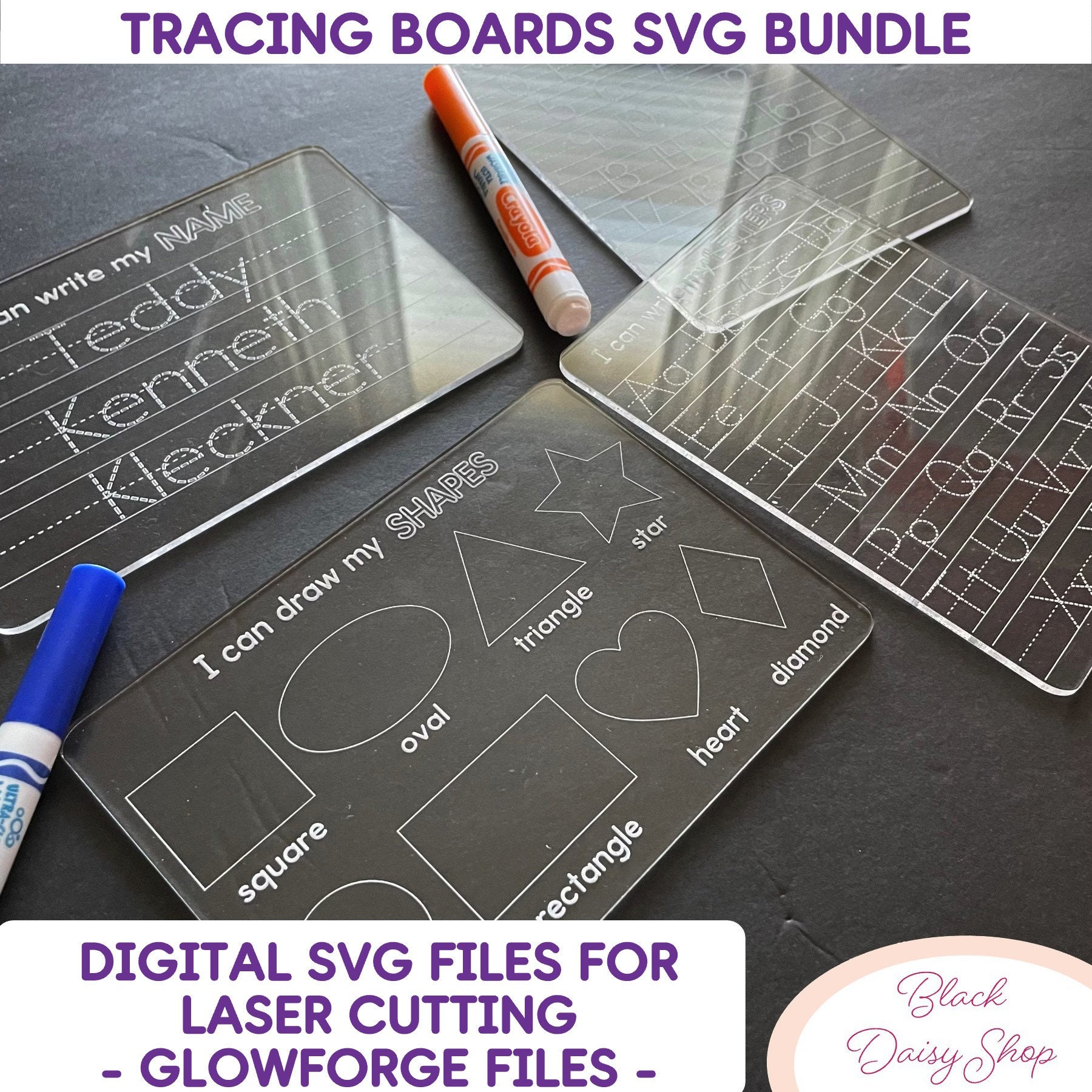 Trae Letters Svg Tracing Board SVG Bundle: Letters, Numbers, Shapes (digital Cut File ...