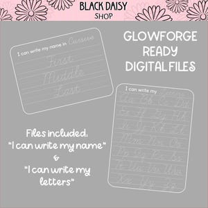 Kursiva alfabetsbokstäver och namnspårningstavla SVG-paket: Hur man skriver mitt namn i kursiv och alfabet (Glowforge-klara digitala klippfiler)