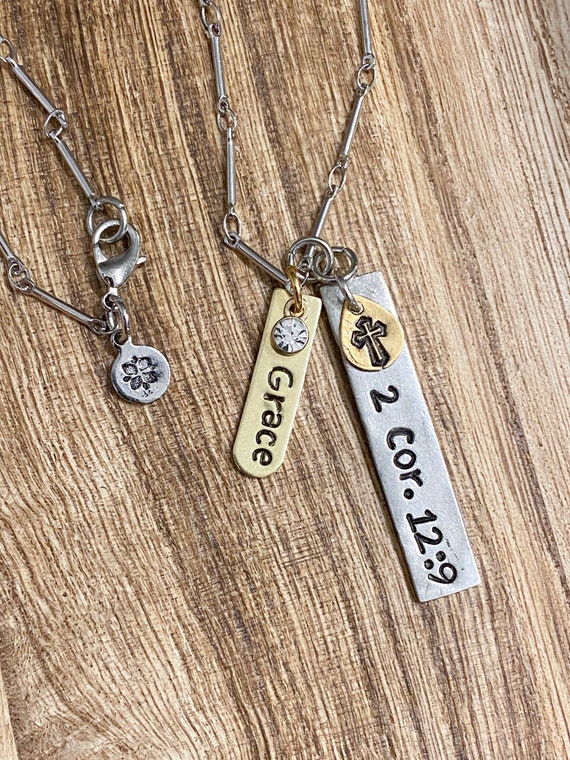 Hand Stamped Jewelry Personalized Necklace Necklace With Word and Scripture Reference Word Necklace My Word Inspirational Etsy