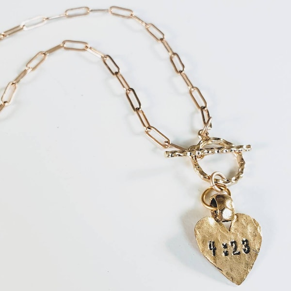 Personalized Hand-Stamped Heart necklace.   Proverbs 4:23