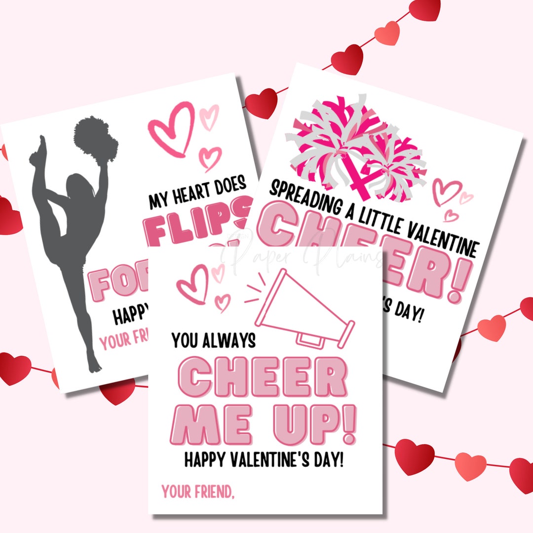 Printable Kids Valentine Exchange Cards Cheer Girls Valentines School Valentine Cards Cute