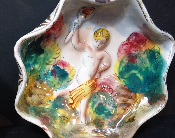 vintage Capodimonte Italy collectible hand painted cherub raised relief plates bowls candy dishes home decor