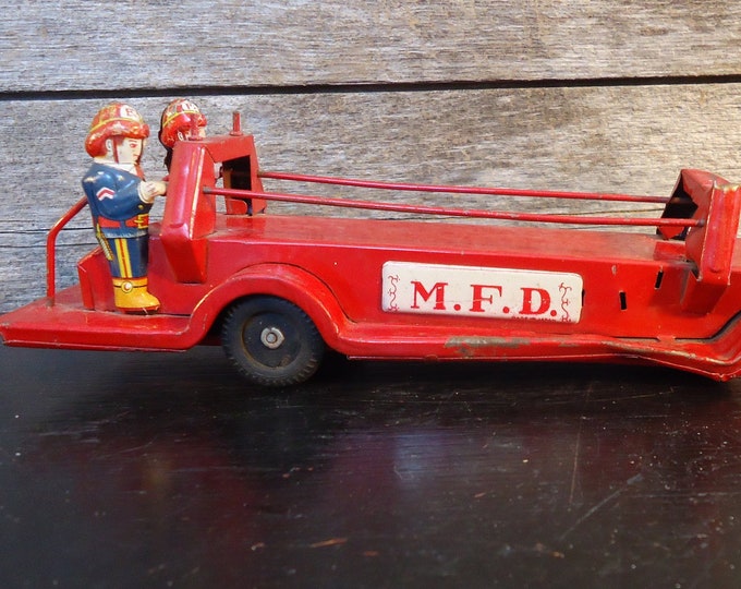 vintage toy MFD fire ladder trailer made in Japan pressed steel