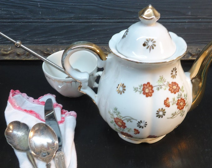 vintage china Teapot Trimont Ware of Japan floral with gold trimmed tea time wedding gift tea party