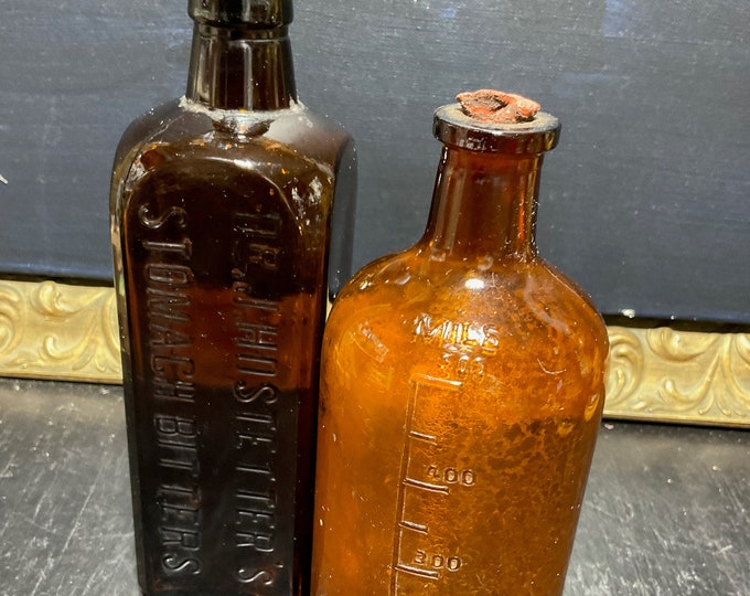 vintage Dr. J. Hostetter's Stomach Bitters and Owens-Illinois Prescription Bottle Amber and Dark Brown Bottles