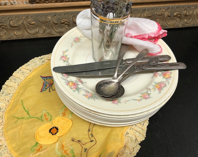 vintage Homer Laughlin Eggshell Georgian Cashmere dinner plates set of 9 floral and gold