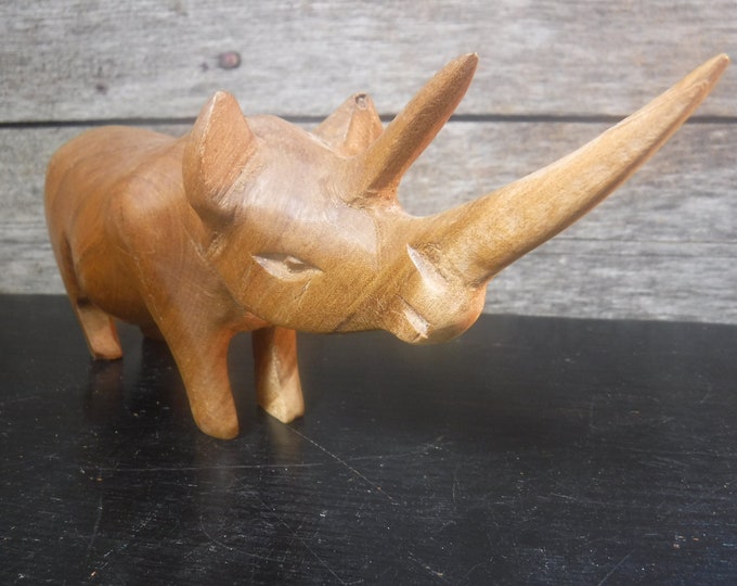 vintage wooden carving handcrafted Rhino made in Kenya Besmo Safari collectible heading for extinction