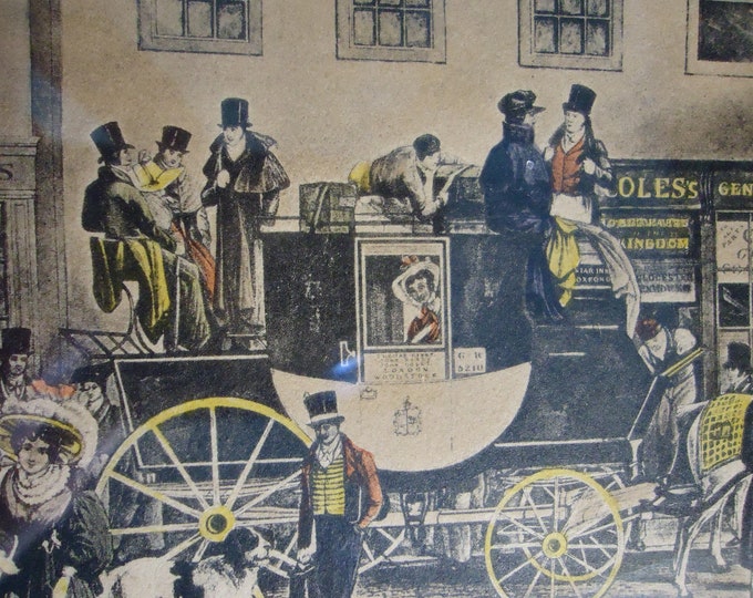 vintage British themed prints framed Blenheim Carriage Oxford, UK Gloucester Coffee House Piccadilly set of 4