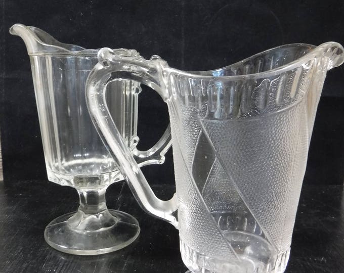 vintage glassware pitcher etched glass footed carafe creamer bedside table