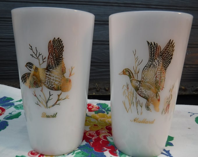 vintage two Federal Glass Co. WaterFowl 22kt gold water glasses Mallard & Quail