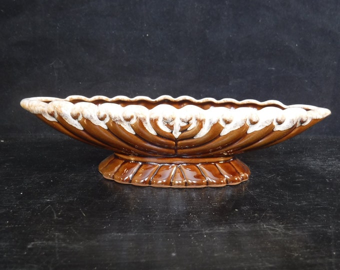 vintage brown Dripware pottery Drip glaze  pottery Japan scalloped edge