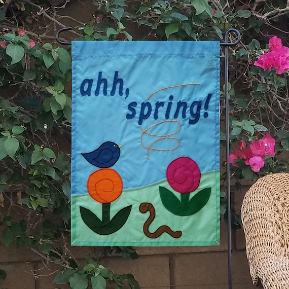 Spring Garden Flag Original Design Appliqued And Embroidered Singapore Spring Garden Flag Original Design, Design My Own Garden Flag