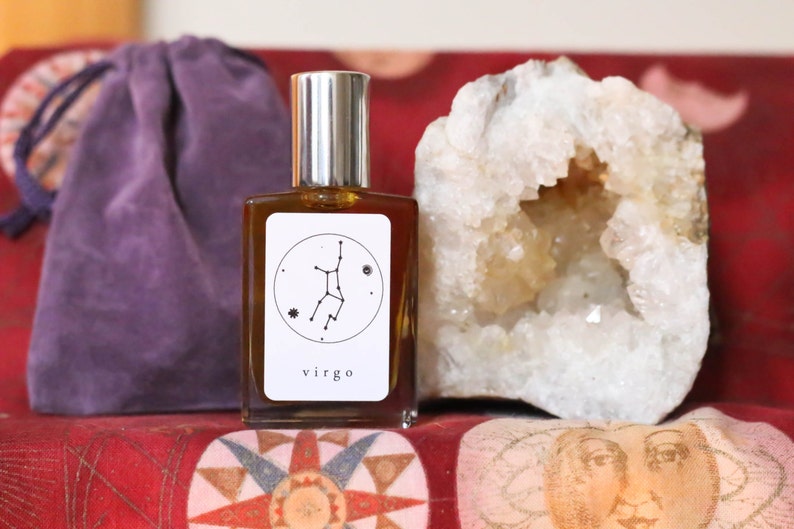 VIRGO Handmade Zodiac Inspired Oil Blend-Aromatherapy balancing mixture Bergamot and Lavender with fine fragrance of Plum Blossom, Oud Wood image 2