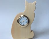 Cat Themed Wooden Mini Clock In Solid Pine