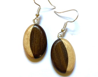 Two Tone Wood Dangle Earrings, Handmade Jewelry, Walnut And Maple, Handmade Earrings, Minimalist Earrings, Wood Anniversary Gift For Her.