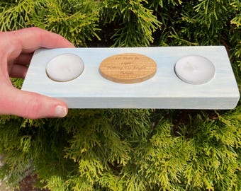 Wooden Tealight Candle Holder, Rustic Cottage Farmhouse Home Decor, Custom Engraving, Wood Anniversary Gift