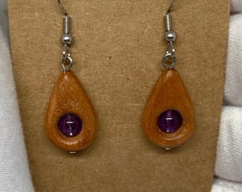 Amethyst And Cherry Earrings. February Birthstone Jewelry.  Great Wood Anniversary Gift For Her.