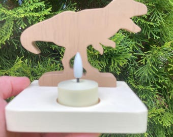 Table Top T-Rex Night Light, Kid’s Room Decor, Rechargable Tealight Candle Holder.