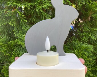 Bunny Rabbit Table Top Night Light, Kid’s Room Decor, Rechargable Tealight Candle Holder.