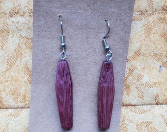Handmade Purpleheart Wood Dangle Earrings - Unique Anniversary Gift for Women