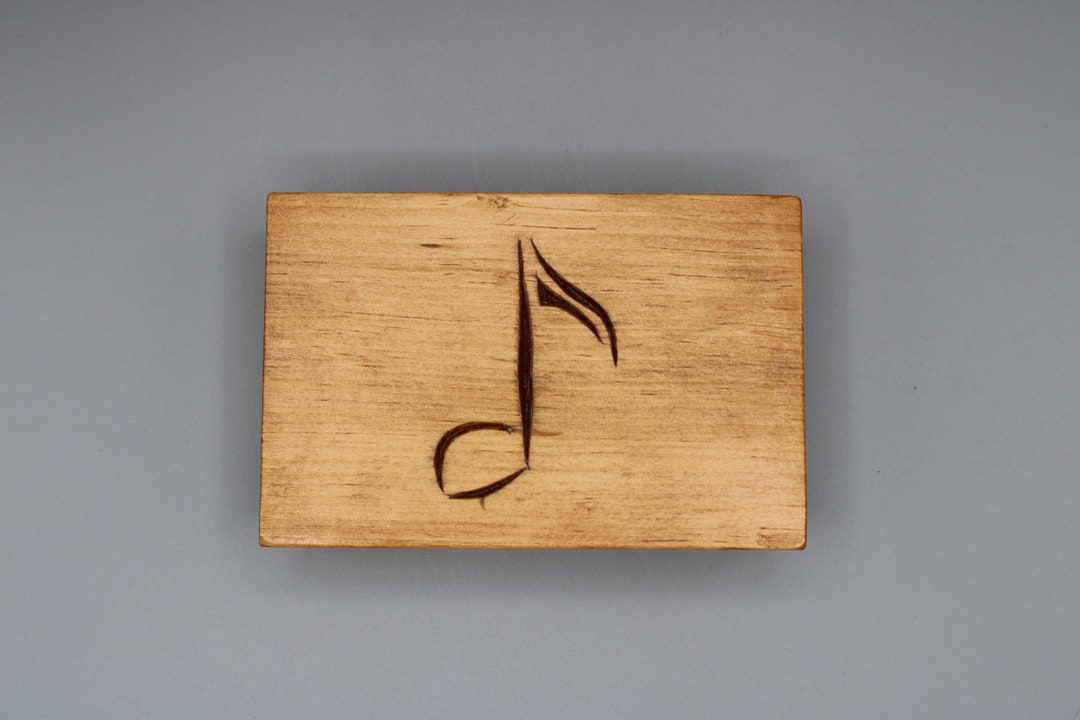 Music Note Writing Box Hand Carved Music Note Gift Card Box - Golden Brown Pine Wood With ...