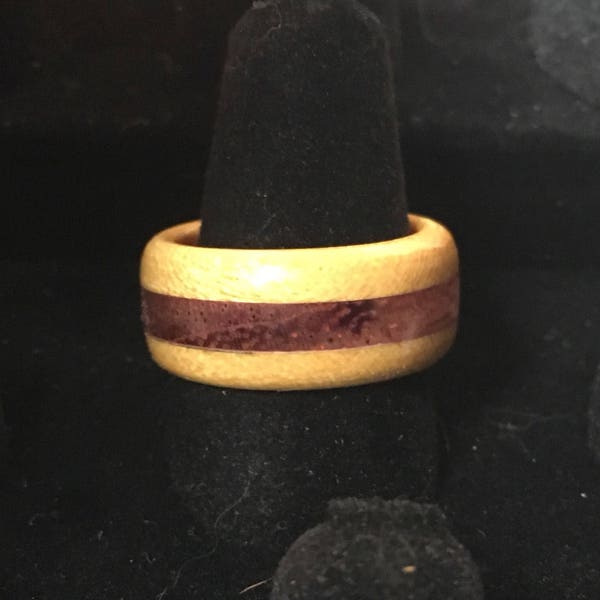 Exotic Hardwood Ring in Yellowheart and Purpleheart.  Free Engraving.  Great Personalized Gift.  Natural Wood Colors.  No Stain Or Dyes.