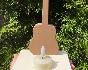 Acoustic Guitar Table Top Night Light, Kid’s Room Decor, Rechargable Tealight Candle Holder.