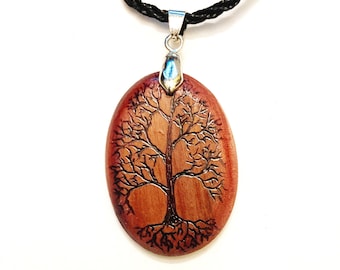 Personalized Tree of Life Wood Pendant Necklace: Handmade Boho Jewelry