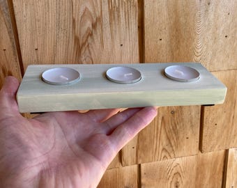 Sage Green Two-Tone Pine Wood Tealight Holder, Rustic Farmhouse Decor