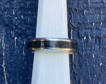 Onyx Inlay Stainless Steel Ring –  Comfort Fit Wedding Band, Men’s Rings