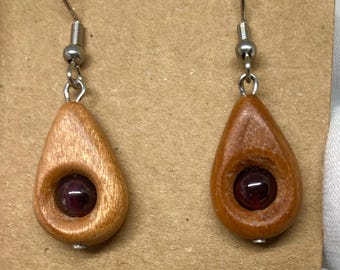 Garnet And Cherry Earrings. January Birthstone Jewelry.  Great Wood Anniversary Gift For Her.