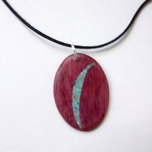 Purple Heart Pendant With Turquoise Inlay.  Half Moon. Personalized Necklace.  Free Engraving.